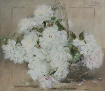 Vaso con rose bianche by 
																	Teresio Zucca