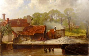 A lime kiln by a canal by 
																			Eduard Ehrke