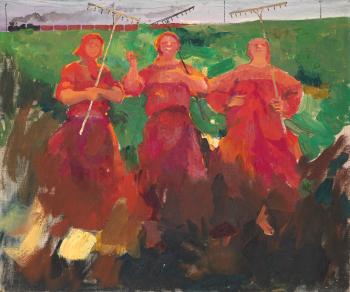 Three peasants with rakes by 
																	Filip Malyavin