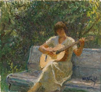The artist's granddaughter playing the guitar by 
																	Tetyana Nilovna Yablonska