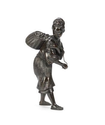 A bronze figure of a fisher-girl by 
																			 Atsuyoshi