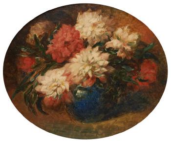 Vase fleuri de dahlias by 
																	George Jamotte
