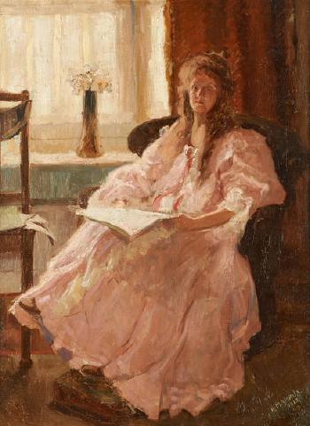 Jeune femme à la lecture by 
																	Eugene Mahaux