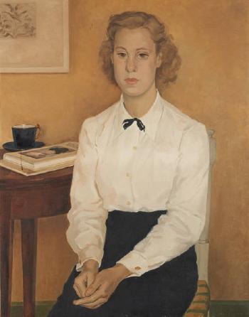 Portrait de jeune femme aux livres by 
																	Paul Frognier