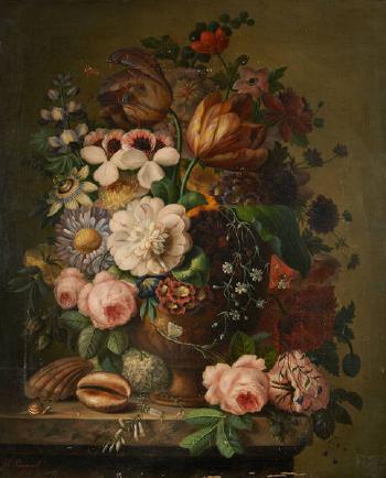Vase fleuri sur un entablement by 
																	Joseph Panneel