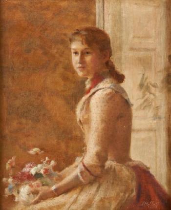 Jeune fille au bouquet de fleurs by 
																	Francois Halkett