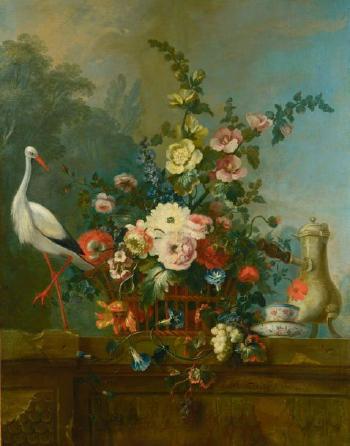 Nature morte de fleurs, et une cigogne by 
																			Jean-Marc Ladey
