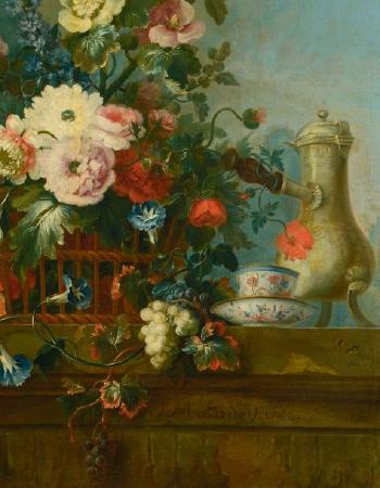 Nature morte de fleurs, et une cigogne by 
																			Jean-Marc Ladey