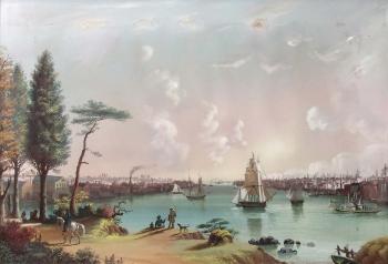The East River Looking Southwest, Blackwell’s Island
In Foreground, The Navy Yard at Extreme Left by 
																	Nicolino Calyo