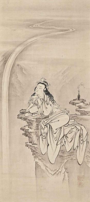 Kannon seated on a rock by 
																	 Kano Sansetsu