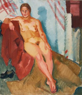 Model On a Red Textile by 
																	Nikolai Andreevich Tyrsa