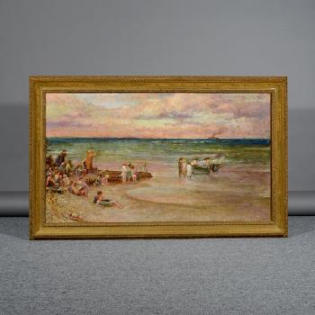 Beach scene, Sea Bright, New Jersey by 
																			Louis Comfort Tiffany