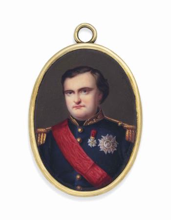 Napoleon Joseph Charles Paul Bonaparte (1822-1891), Prince Napoleon, called 'Plon Plon', in black coat with gold embroidered oak leaf collar and gold epaulettes, wearing  the red moiré sash, badge .. by 
																	Philippe Prochietto