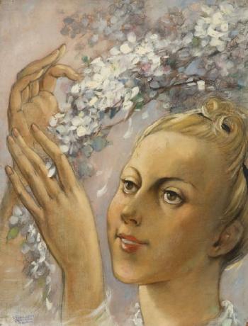Jeune femme à la branche de lilas by 
																	Luc Lafnet