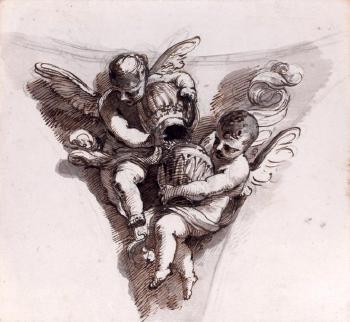 Étude pour un pendentif, deux putti portant des vases by 
																	Pietro Fancelli