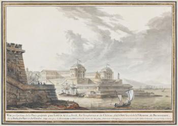 Perspective de la place projetée pour Louis XVI à Brest by 
																	Claude Jean-Baptiste Jallier de Savault