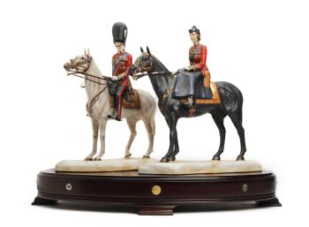 Two Michael Sutty Royal commemorative silver jubilee Trooping the colour figures by 
																	Michael Sutty