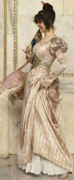 Fashionably dressed lady in a classical interior by 
																			Giovanni Muzzioli