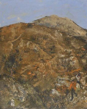 Hillside landscape with figures gathering wood by 
																	Henry Inlander