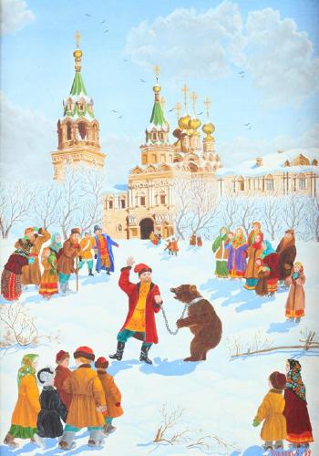 Entertainer with Bear in Snow by 
																	Alexander Tumanov