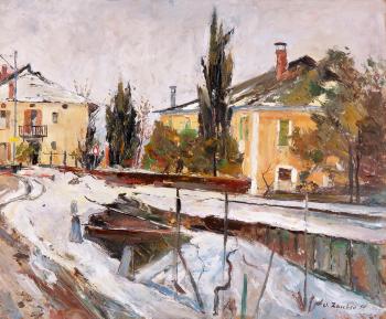 Häuserpartie im Winter by 
																	Ugo Zaccheo