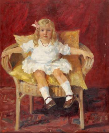 Blondes Mädchen auf einem Stuhl sitzend by 
																	Erika von Kager