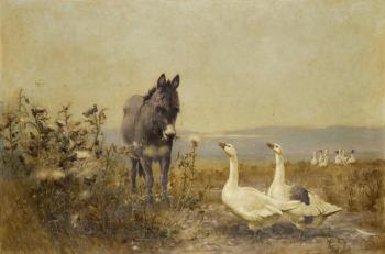 Donkey and geese by 
																	Robert Farren