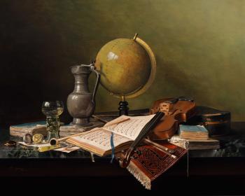 Still life with globe and violin (vanitas) by 
																	Jos Aanraad