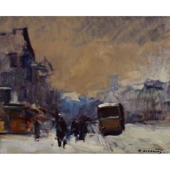 Winter street scene by 
																	Klement Olsansky