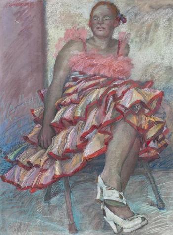 Pink and Red Ruffled Dress by 
																	Alicia Czechowski