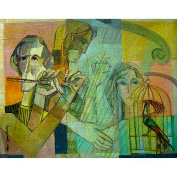 Musicians and bird cage by 
																			Pal Szentkuthy