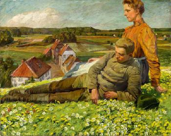Frühlingslandschaft mit jungem Paar by 
																	Hugo Walzer