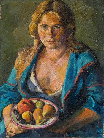 Frau des Künstlers mit Fruchtteller by 
																	Felix Esterl