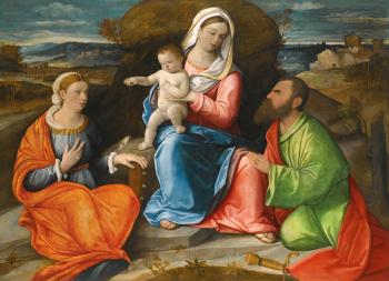 Madonna And Child With a Goldfinch, With Saints Catherine And Paul, Before An Extensive Landscape by 
																	Pietro degli Ingannati