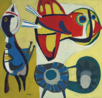 Two Birds And A Flower by 
																	Karel Appel