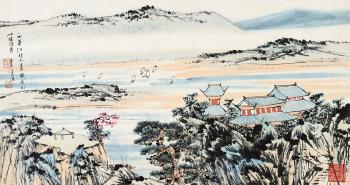 Pavilions, Hills and Sails by 
																	 Jiang Hong