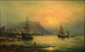 Harbor view in moonlight by 
																			Charles Thorneley