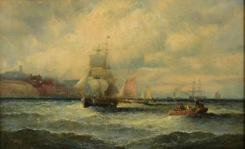 Ships sailing in harbor by 
																			Charles Thorneley