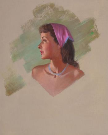 Brunette with Pink Bandanna by 
																			Pearl Aleryn Frush