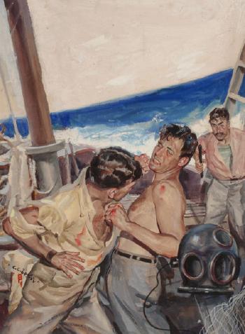 Brawl At Sea, Probable Men's Magazine Illustration by 
																			Cecil Calvert Beall