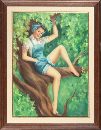 Beauty Sitting in a Tree, Brown & Bigelow calendar illustration by 
																			Billy De Vorss