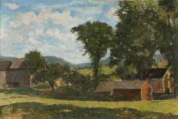Landscape with farm houses by 
																			Paul Wescott