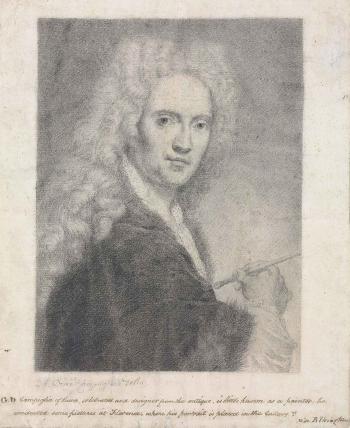 Self Portrait In A Periwig, Holding A Brush by 
																	Giovanni Domenico Campiglia