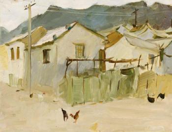 Les poules dans la cour de ferme by 
																	 Wang De Juan