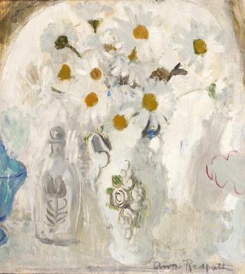 Daisies and bottle by 
																	Anne Redpath