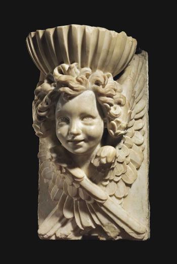 A Carved Marble Font With The Head Of A Winged Cherub by 
																	Cosimo Fanzago