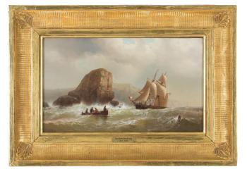 Dutch Brig off a Rocky Coast with Cliffs by 
																	Mauritz Frederik Hendrick De Haas