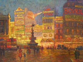 Piccadilly Circus at night by 
																	Frederick Lawrence Tavare
