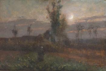 Farmer’s wife on the field in moonlight by 
																	Leopold Haeck