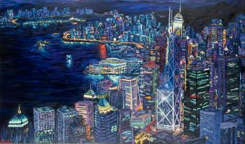 Nächtliches Panorama von Hong Kong by 
																	Natalya Nudelis